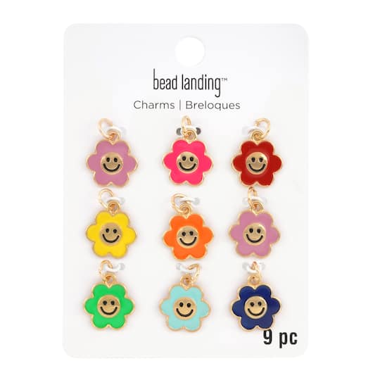 Enamel &#x26; Gold Smiley Flower Charms by Bead Landing&#x2122;